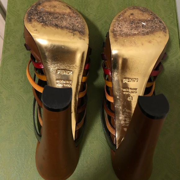 Fendi brown colorful strappy platform sandal mules heels | EU 41 US Women’s 9.5 - Picture 8 of 8